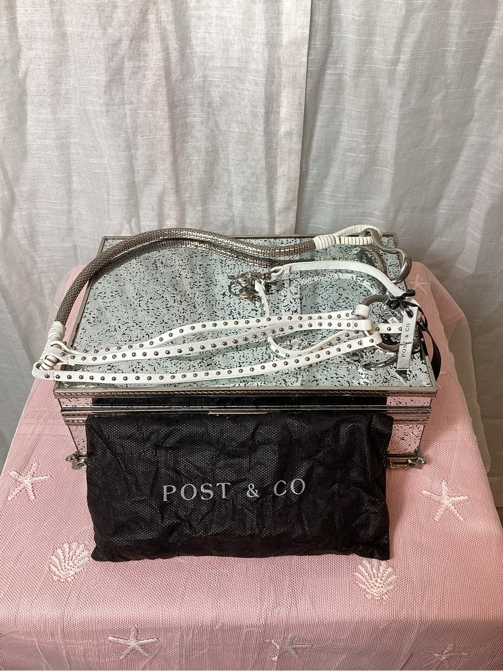 NWT Post&Co White Studded Leather Crossbody Strap
